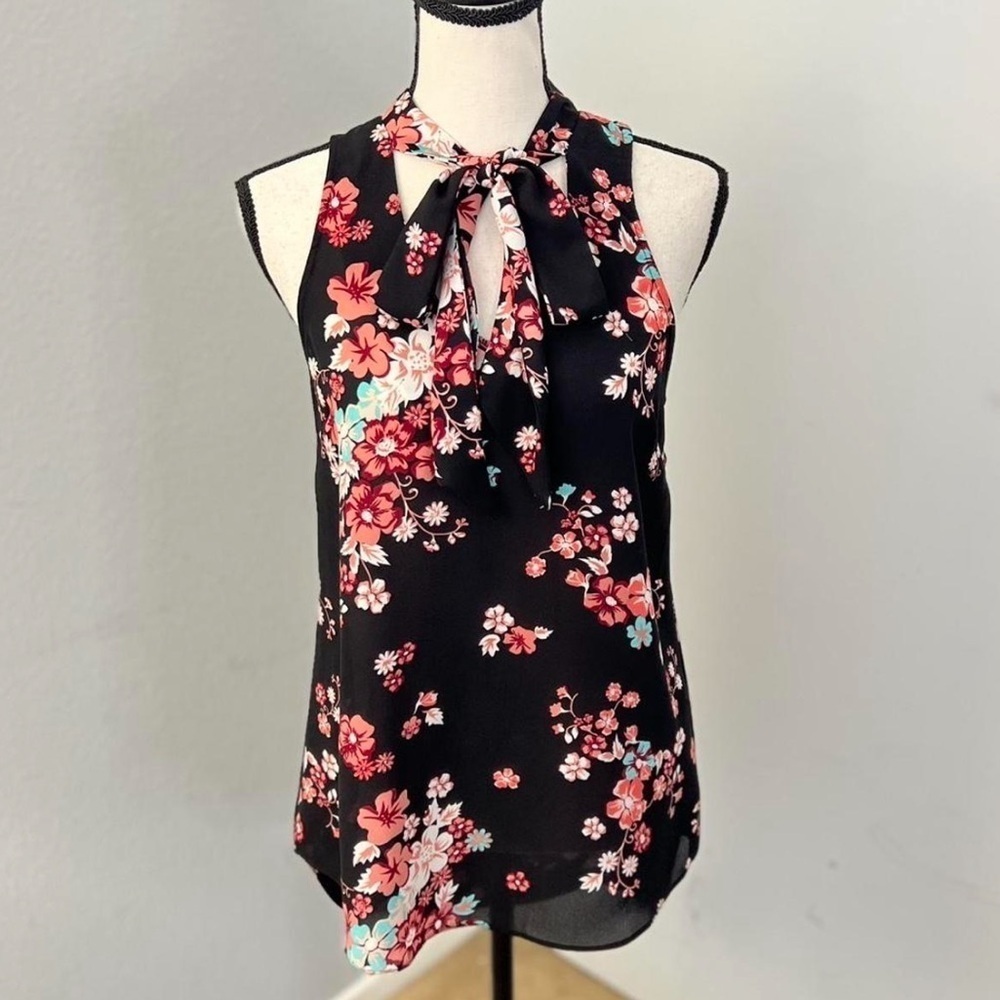 Almost Famous Sheer Black & Pink Floral Blouse - Size XS